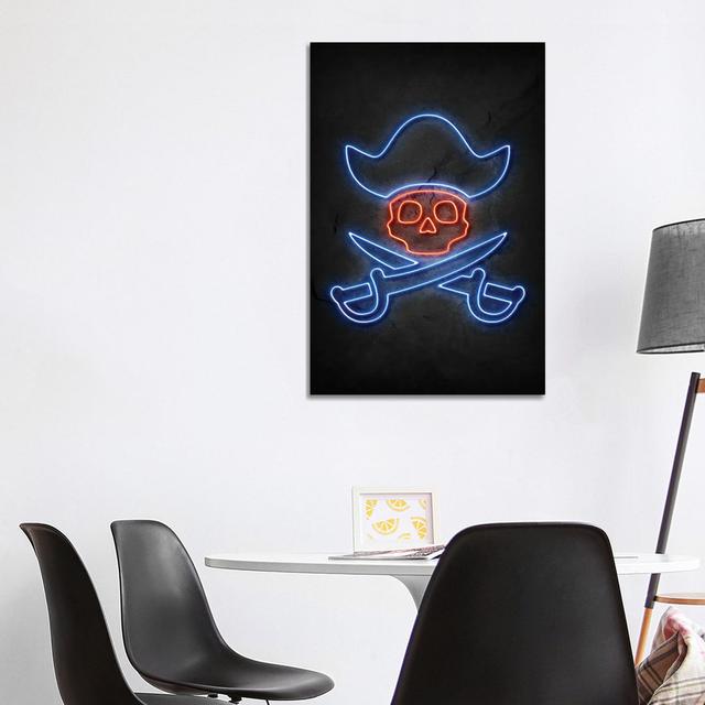 Pirate Skull Neon by Durro Art - Wrapped Canvas Print Breakwater Bay Size: 101.6cm H x 66.04cm W x 3.81cm D on Productcaster.