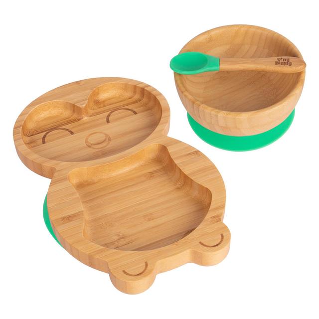 Tiny Dining - Children's Bamboo Suction Penguin Dinner Set (Set of 5) Tiny Dining Colour: Green on Productcaster.