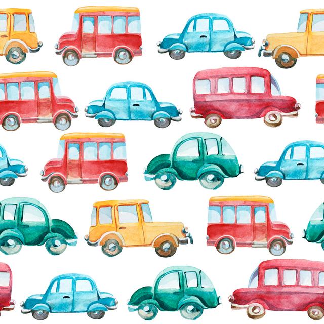 Watercolor Pattern Of Different Cars - Wrapped Canvas Painting Borough Wharf Size: 51cm H x 51cm W x 3.8cm D on Productcaster.