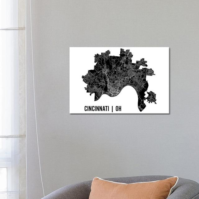 Cincinnati Map by Mr. City Printing - Wrapped Canvas Gallery-Wrapped Canvas Giclée Borough Wharf Size: 45.72cm H x 66.04cm W on Productcaster.