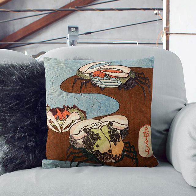 Crabs by the Sea by Yashima Gakutei Cushion with Filling East Urban Home Size: 55cm H x 55cm W x 20cm D, Backing Colour: White on Productcaster.