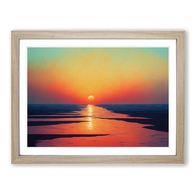 Mesmerising Ocean Beach Sunset House of Hampton Size: 46cm H x 64cm W x 2cm D, Frame Colour: Oak Framed on Productcaster.