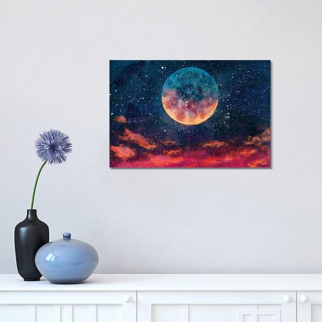 Moon Among Stars in Universe by Valery Rybakow - Painting Print on Canvas 17 Stories Size: 30.48cm H x 45.72cm W x 1.91cm D, Format: Wrapped Canvas on Productcaster.