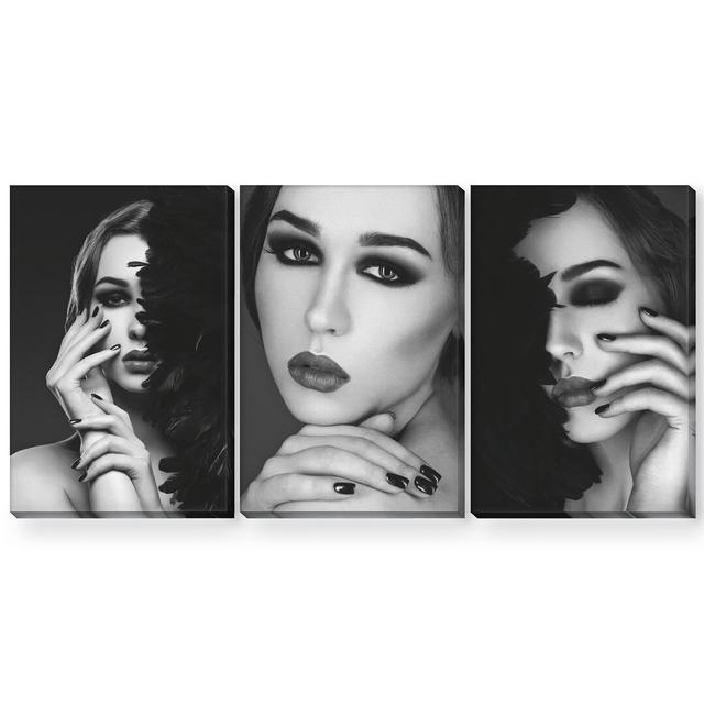 Shaded Beauty - 3 Piece Photograph Set on Canvas Clock Canvas Format: Wrapped Canvas, Size: 45cm H x 90cm W x 3.8cm D on Productcaster.