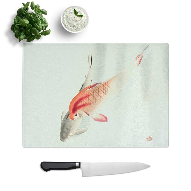 Tempered Glass Two Carp by Ohara Koson Chopping Board East Urban Home Size: 39 cm W x 28.5 cm L on Productcaster.