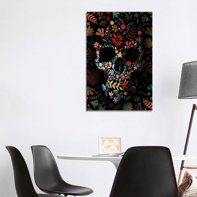 Flowery Skull - Wrapped Canvas Graphic Art Happy Larry Size: 101.6cm H x 66.04cm W x 1.91cm D on Productcaster.