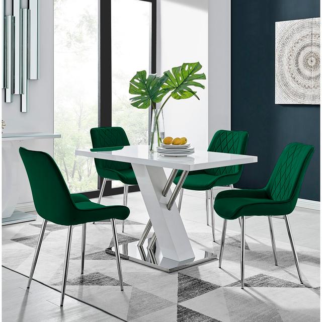 Eubanks Dining Set with 4 Chairs Canora Grey Colour (Chair): Green/Silver on Productcaster.