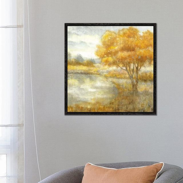 Golden Landscapes by Nan - Painting on Canvas Ebern Designs Size: 66.04cm H x 66.04cm W x 3.81cm D, Format: Black Framed on Productcaster.