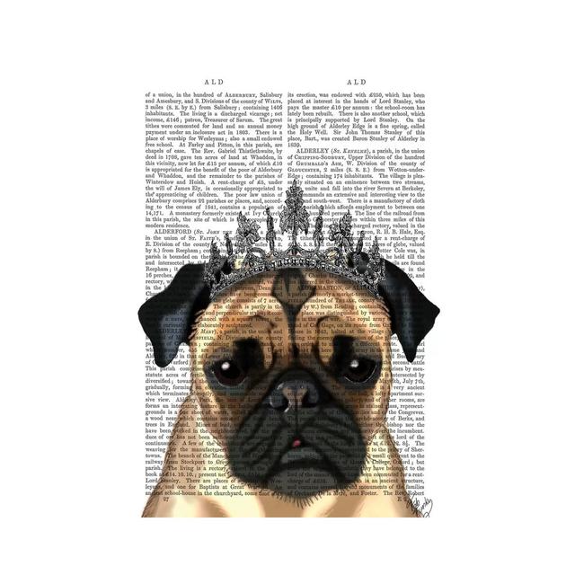 Pug with Tiara by Fab Funky - Wrapped Canvas Graphic Art Happy Larry Size: 30.48cm H x 20.32cm W on Productcaster.