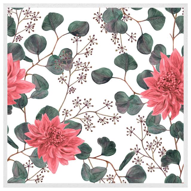 Melvern Red Flowers, Green Leaves - Single Picture Frame Art Prints ClassicLiving Size: 31cm H x 31cm W x 4cm D, Frame Colour: White Framed on Productcaster.