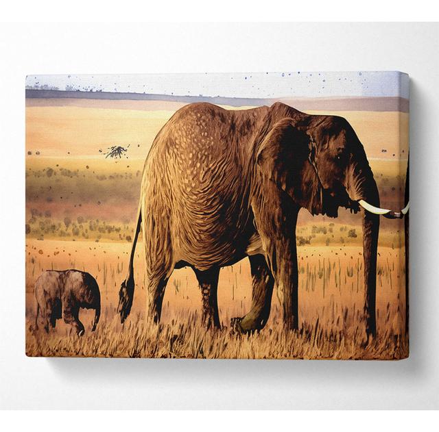 Elephant Mother And Baby - Print Latitude Run Size: 66cm H x 106.6cm W x 10cm D on Productcaster.