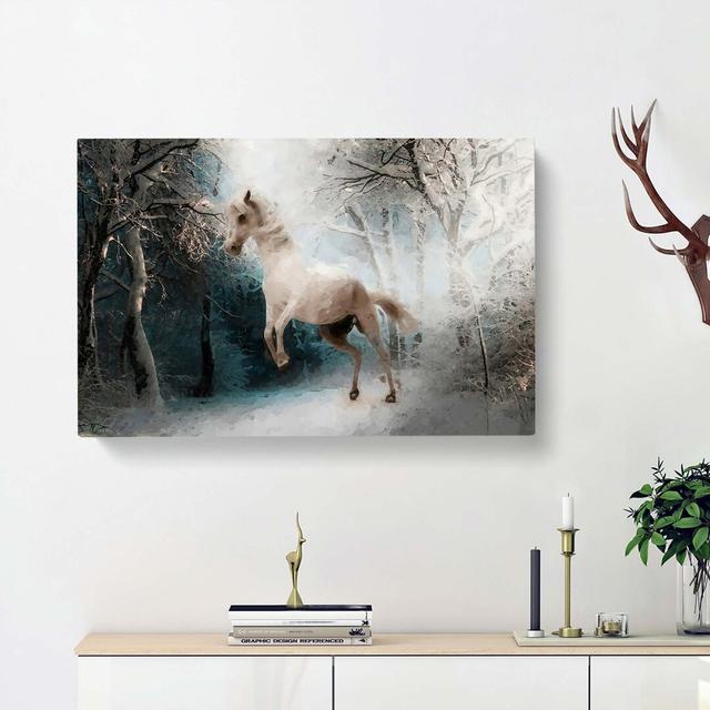 White Horse Rearing in a Winter Forest in Abstract - Wrapped Canvas Painting Print East Urban Home Size: 50cm H x 76cm W x 3cm D on Productcaster.