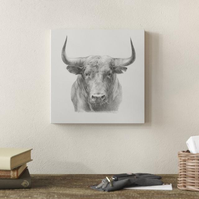 Black Bull by Ethan Harper - Wrapped Canvas Painting Fernleaf Size: 30cm H x 30cm W on Productcaster.