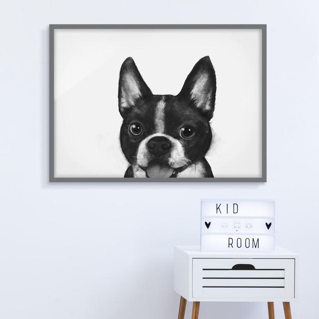 Illustration Dog Boston Black White Painting - Picture Frame Graphic Art on Paper Rosalind Wheeler Frame Option: Grey Framed, Size: 40cm H x 55cm W x on Productcaster.