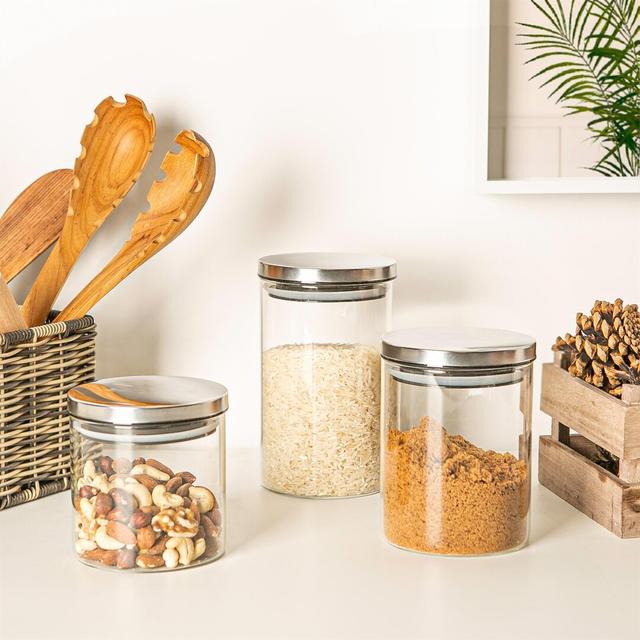 Argon Tableware - Scandi Storage Jars with Metallic Lids - 3 Sizes (Set of 3) Argon Tableware Colour: Silver on Productcaster.