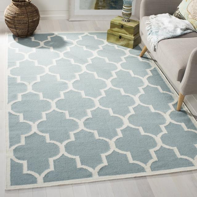 Hiroko Handmade Flatweave Wool Light Blue/Ivory Rug Canora Grey Rug Size: Rectangle 152 x 243cm on Productcaster.