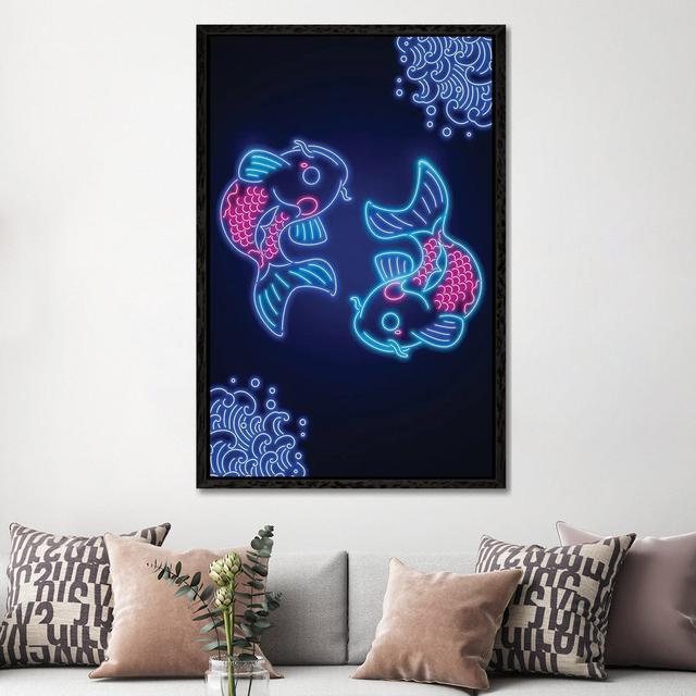 Neon Carp Koi by Donnie Art - Gallery-Wrapped Canvas Giclée on Canvas Beachcrest Home Size: 152.4cm H x 101.6cm W, Format: Black Framed on Productcaster.