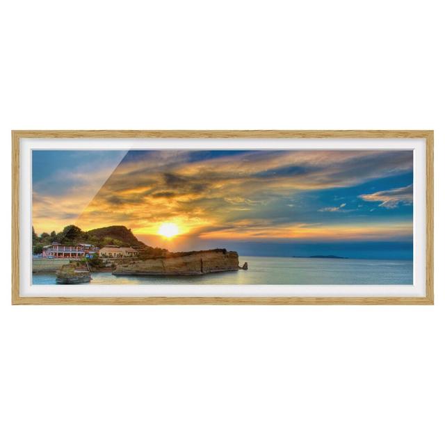 Picture With Frame - Sunset Over Corfu - Landscape Panorama Highland Dunes Size: 50cm H x 130cm W x 2cm D, Frame Option: Brown Framed on Productcaster.