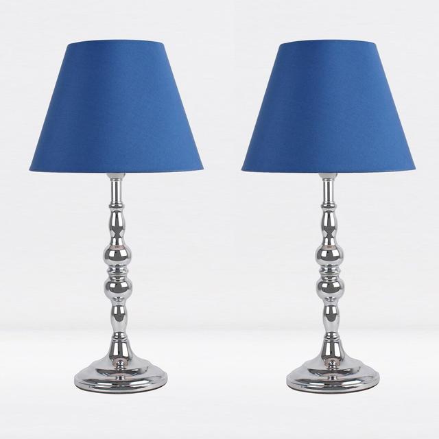 Lasley 38Cm Polished Chrome Plate Table Lamp (Set of 2) Mercer41 Shade Colour: Blue, Base Colour: Polished Chrome on Productcaster.