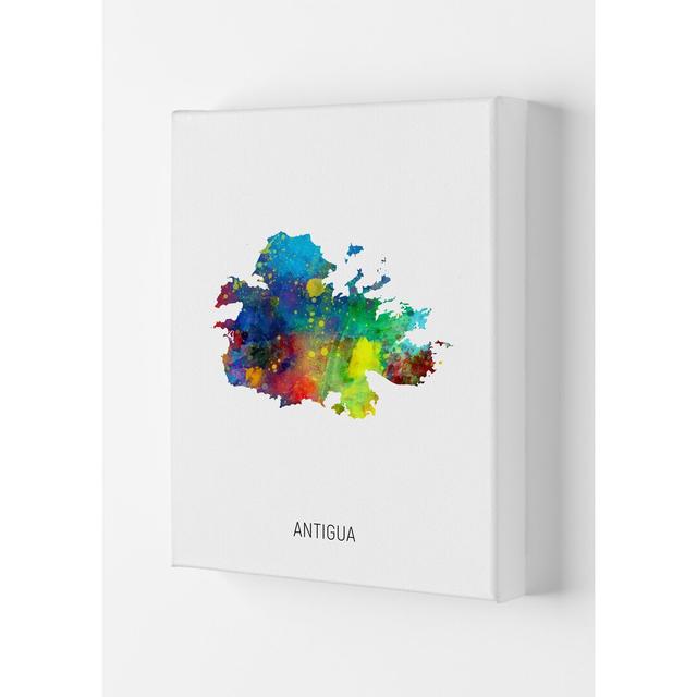 Antigua Watercolour Map by Michael Tompsett - Graphic Art Latitude Run Format: Wrapped Canvas, Size: 84cm H x 59.4cm W x 4cm D on Productcaster.