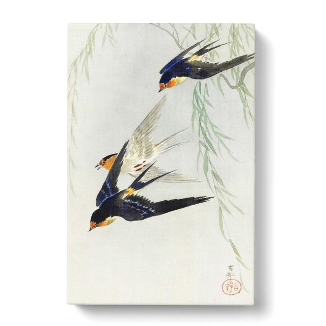 Swallows in Flight by Ohara Koson - Wrapped Canvas Painting Print East Urban Home Size: 60cm H x 40cm W x 3cm D on Productcaster.