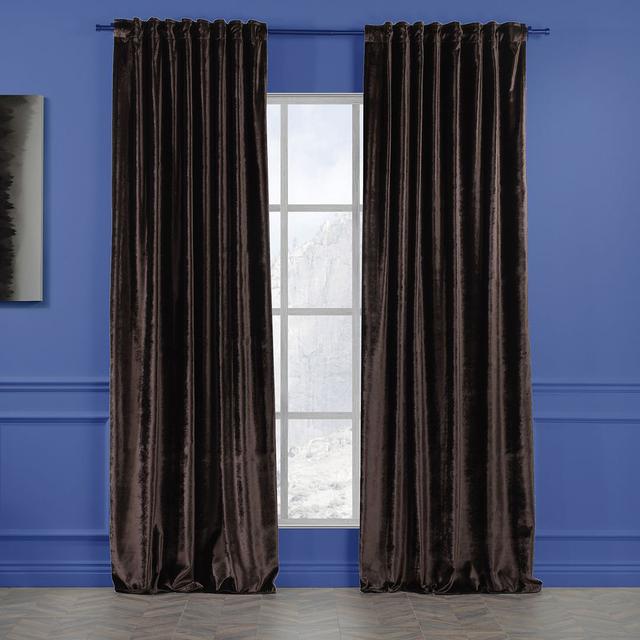 Extra Long & Extra Wide Shiny Velvet Curtain Panel Lilijan Home & Curtain Panel Size: 140cm Width x 325cm Drop, Curtain Colour: Brown on Productcaster.