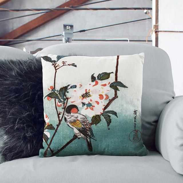 A Bird Upon A Cherry Branch Square Throw Cushion East Urban Home Backing Colour: White, Size: 55 x 55 cm on Productcaster.