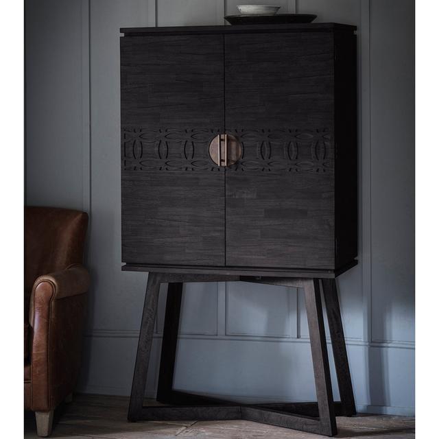 Mirrored Highboard made of Wood with Drawers and 2 Doors in with Gloss Finish by Mercury Row, Colour: Black Charcoal on Productcaster.