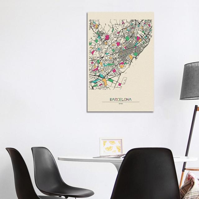 Barcelona, Spain Map by Ayse Deniz Akerman - Graphic Art on Canvas Williston Forge Format: Wrapped Canvas, Size: 101.6cm H x 66.04cm W x 3.81cm D on Productcaster.