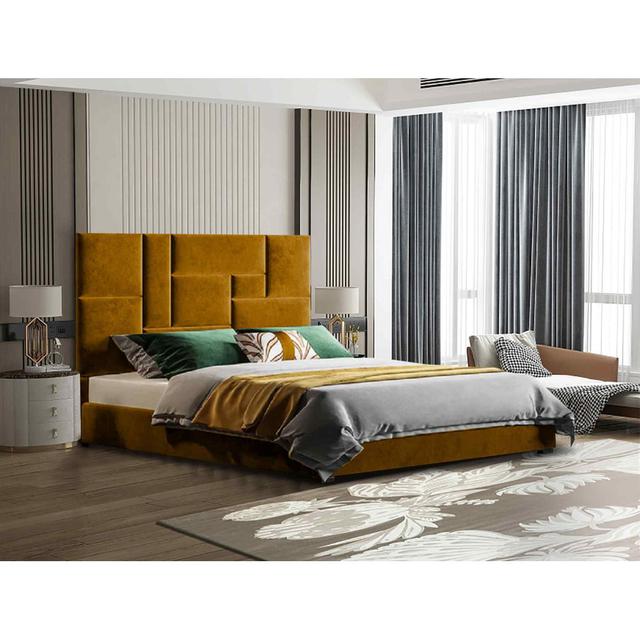 Conmo Bed Super King Plush Velvet Mustard Envisage Trade Size: Single (3'), Colour: Mustard on Productcaster.