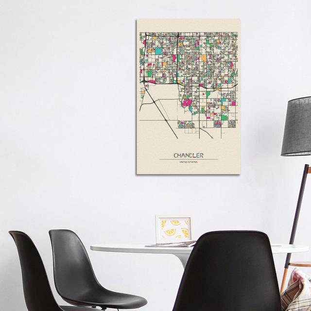 Chandler, Arizona Map by Ayse Deniz Akerman - Wrapped Canvas Gallery-Wrapped Canvas Giclée Rosalind Wheeler Size: 101.6cm H x 66.04cm W x 1.90cm D on Productcaster.