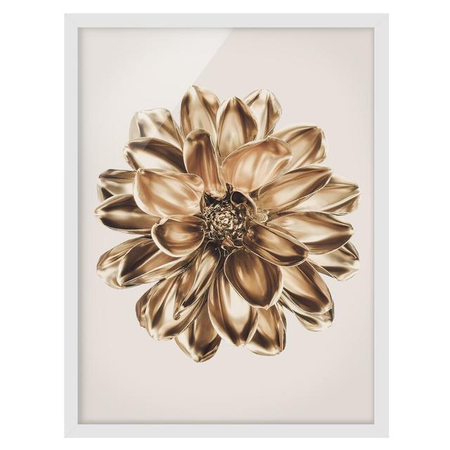 Dahlia Flower Gold Metallic - Picture Frame Graphic Art Ebern Designs Size: 100cm H x 70cm W x 2cm D, Frame Option: White Framed on Productcaster.