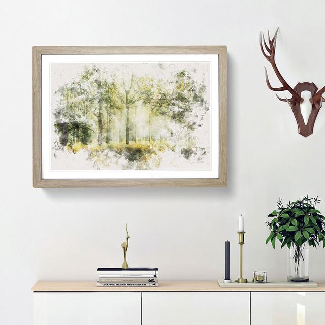 View Of The Forest In The Spring Watercolour - Print East Urban Home Frame Option: Oak, Size: 33cm H x 45cm W x 2cm D on Productcaster.