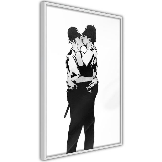 Gerahmtes Poster Banksy: Kissing Coppers I Marlow Home Co. Rahmenart: Schwarzer Rahmen, Größe: 60 cm H x 40 cm B x 2 cm T on Productcaster.