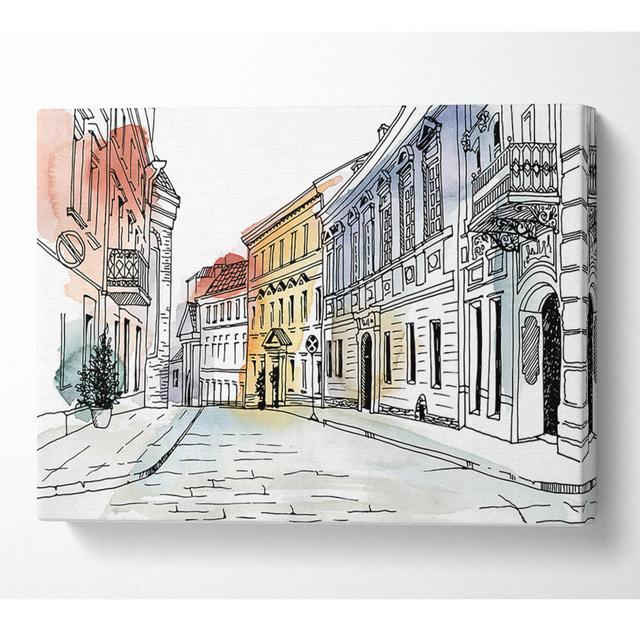 Watercolour Village Sketch - Wrapped Canvas Graphic Art Marlow Home Co. Size: 35.6cm H x 50.8cm W on Productcaster.