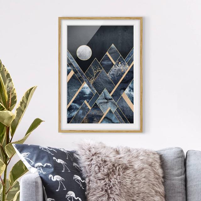 Golden Moon Abstract Black Mountains - Picture Frame Graphic Art Canora Grey Frame Option: Brown Framed, Size: 70cm H x 50cm W x 2cm D on Productcaster.