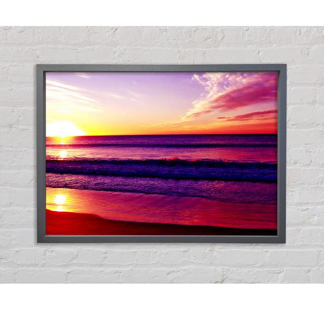 Rainbow Ocean Sunset Framed Print Wall Art Highland Dunes Format: Dark Grey Framed Canvas, Size: 59.7cm H x 84.1cm W x 3.3cm D on Productcaster.