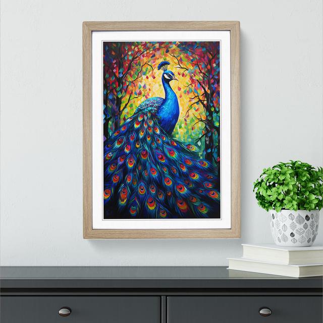 Peacock Hard Edge Painting - Single Picture Frame Print on Wood Latitude Vive Size: 34cm H x 25cm W x 2cm D, Format: Oak Framed on Productcaster.