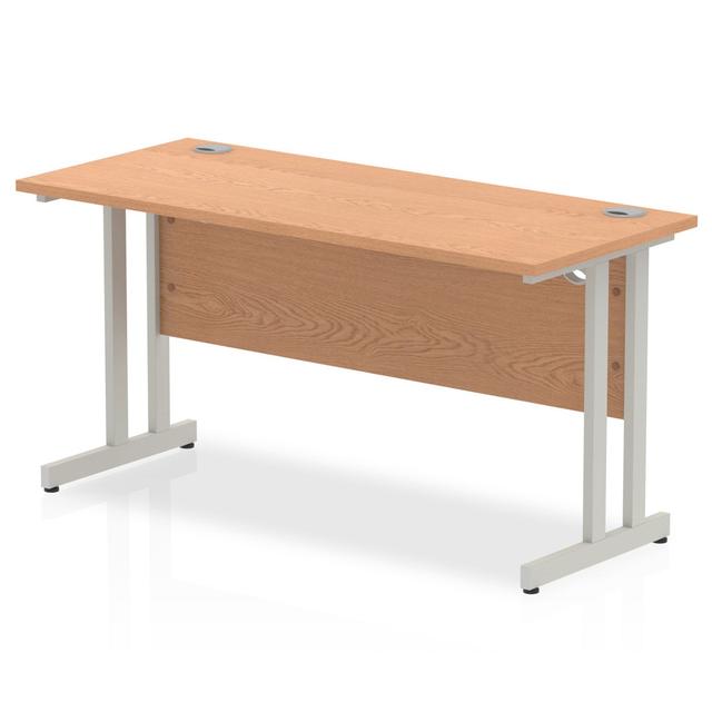 Impulse Rectangular Computer Desk Inbox Zero Size: 73cm H x 140cm W x 60cm D, Frame Colour: Silver, Top Colour: Oak on Productcaster.