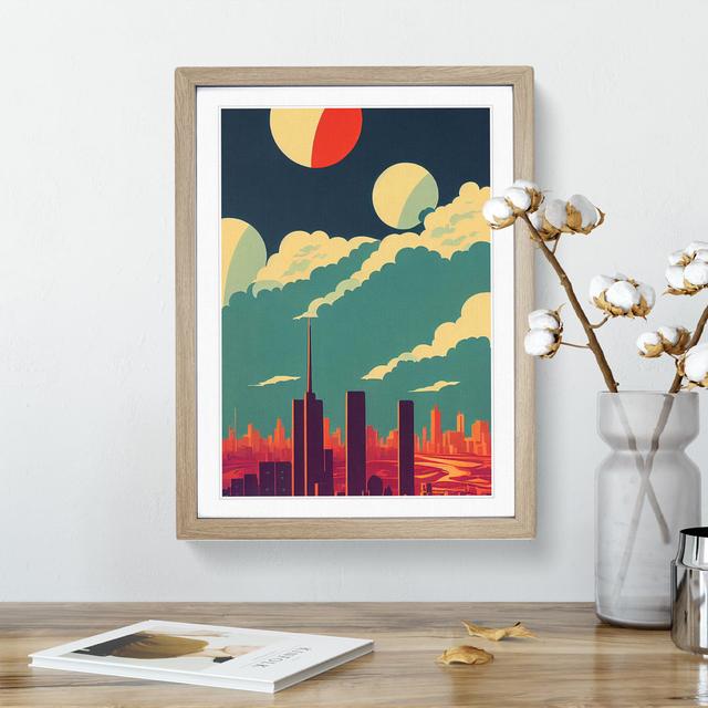 City Skyline Deco No.5 - Picture Frame Graphic Art 17 Stories Size: 46cm H x 34cm W x 2cm D, Frame Colour: Oak on Productcaster.