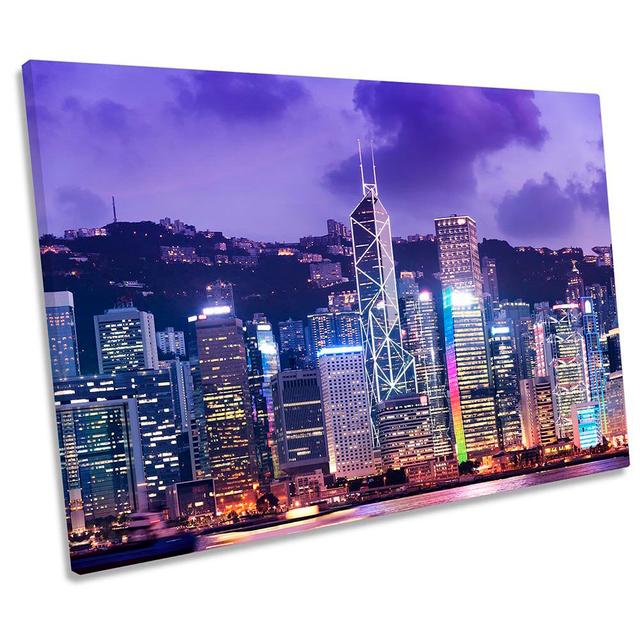 Hong Kong City Sunset Purple - Wrapped Canvas Photograph Ebern Designs Size: 50.8cm H x 76.2cm W on Productcaster.