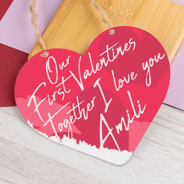 Wooden Heart Plaque First Valentine Maturi on Productcaster.