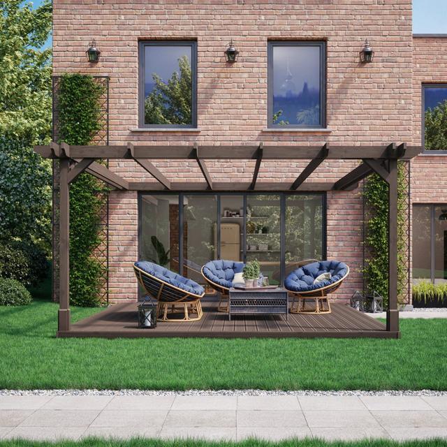 Jarrius Wood Pergola Ebern Designs Finish: Rustic Brown, Size: 270cm H x 300cm W x 300cm D on Productcaster.