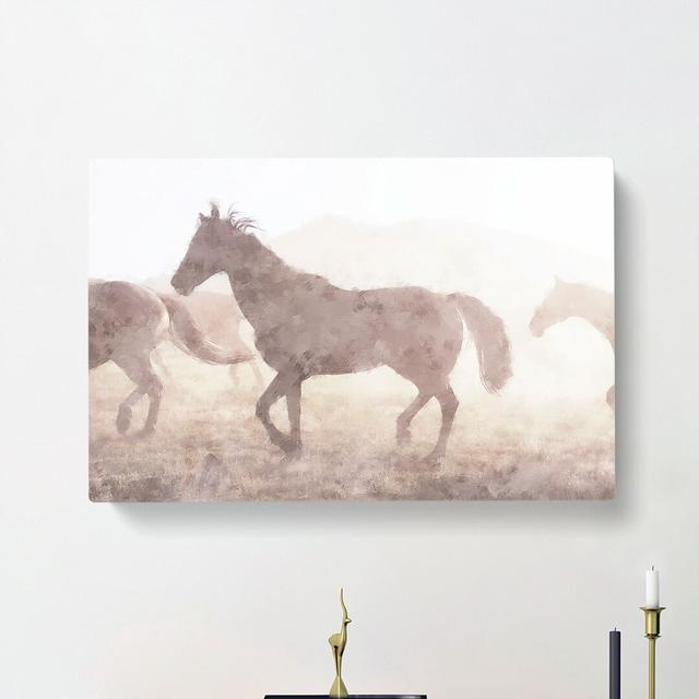 Horses in the Mist - Wrapped Canvas Photograph Print East Urban Home Size: 35cm H x 50cm W x 3cm D on Productcaster.