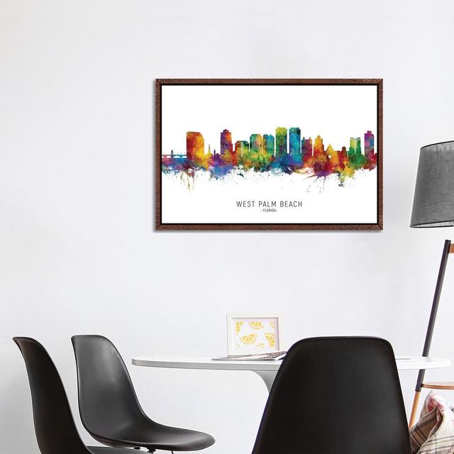 West Palm Beach Skyline by Michael Tompsett - Print on Canvas Ebern Designs Format: Classic Brown Wood Framed, Size: 66.04cm H x 101.6cm W x 3.81cm D on Productcaster.