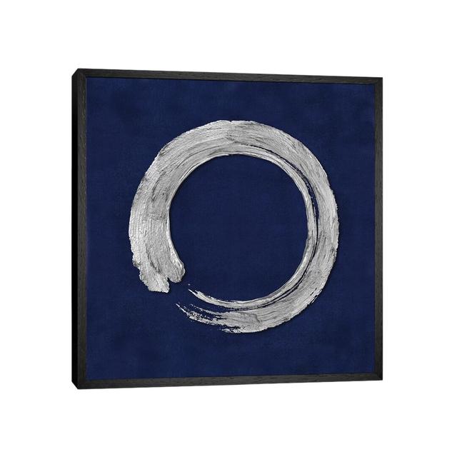 Silver Zen Circle On Blue I by Ellie Roberts - Floater Frame Print on Canvas Hykkon Size: 45.72cm H x 45.72cm W x 3.81cm D, Frame Option: Black Framed on Productcaster.