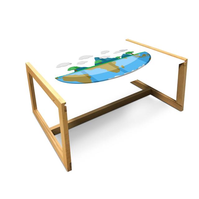 Earth Day Coffee Table, Half Earth Illustration With A Mountainous Landscape And Clouds, Acrylic Glass Center Table With Wooden Frame For Offices Dorm on Productcaster.