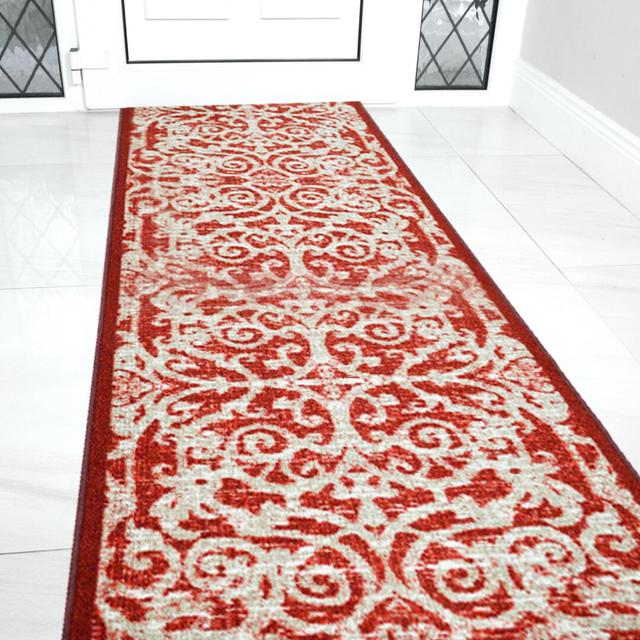 Gardea Floral Machine Woven Red Area Rug Astoria Grand Rug Size: Runner 30 x 66cm on Productcaster.