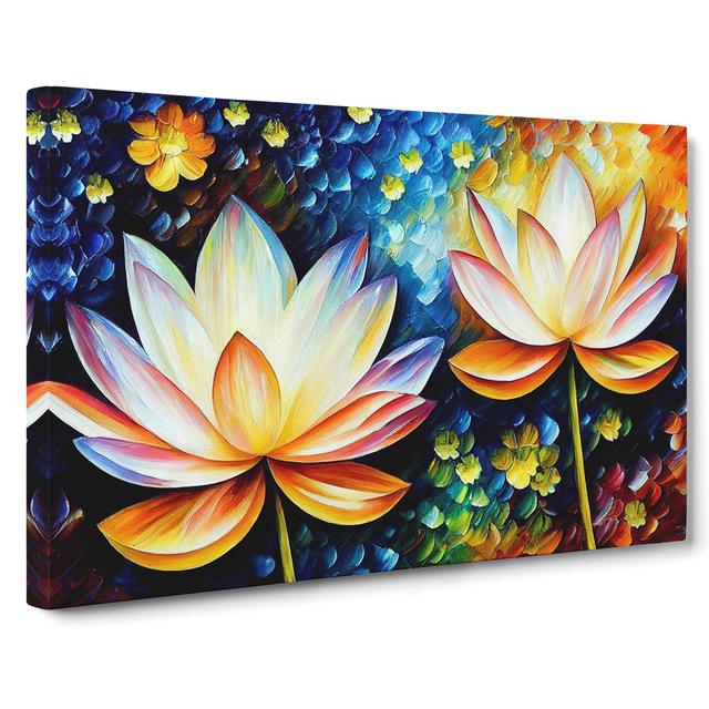 Painted Lotus Flowers Abstract - Wrapped Canvas Painting ClassicLiving Size: 40cm H x 60cm W x 3cm D on Productcaster.