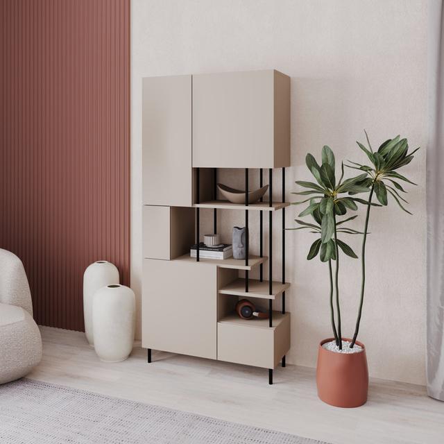 Key Modern Bookcase Display Unit with Closed Cabinets and Open Shelves Brayden Studio Colour: Sandstone on Productcaster.